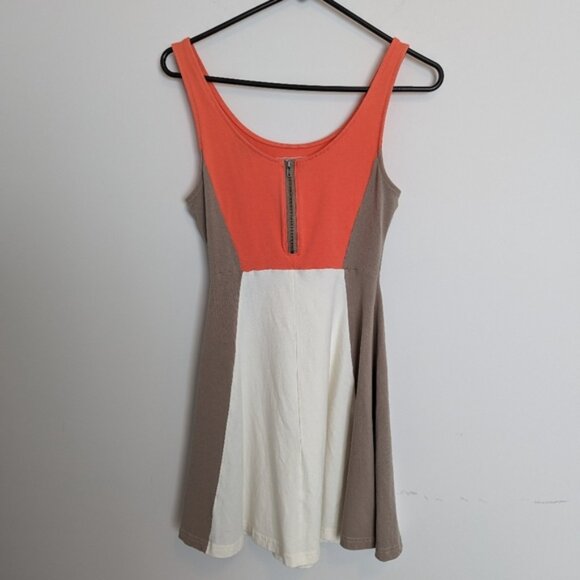 Express flare mini dress orange white tan color block size XS - Picture 6 of 9